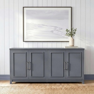 image:imageMartha Stewart Lily Pond Modular 3 Drawer Cabinet and Hutch Sharkey Gray  Brushed Stainless Hardware PreAssembled Drawer Glides Solid Wood FrameLegs Open Hutch Shelves Rear Cord ManagementSlate Blue FrameGunmetal Hardware