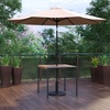 image:imageFlash Furniture Lark 3 Piece Outdoor Patio Table Set  Natural Faux Teak Dining Table  35 Square Synthetic Teak Table with Umbrella Hole  Tan Umbrella with Base  Synthetic Teak Table Included Base Durable Construction Commercial UseTan