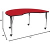 image:imageFlash Furniture Mobile Wren 72 x 48 Kidney HP Laminate Table Yellow  HP Laminate Surface Standard Height Adjustable Legs Classroom and Activity Use Commercial GradeRed