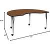 image:imageFlash Furniture Mobile Wren 72 x 48 Kidney HP Laminate Table Yellow  HP Laminate Surface Standard Height Adjustable Legs Classroom and Activity Use Commercial GradeOak