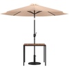 image:imageFlash Furniture Lark 3 Piece Outdoor Patio Table Set  Natural Faux Teak Dining Table  35 Square Synthetic Teak Table with Umbrella Hole  Tan Umbrella with Base  Synthetic Teak Table Included Base Durable Construction Commercial UseTan