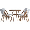 image:imageFlash Furniture Lourdes IndoorOutdoor Commercial French Bistro Set  Tempered Glass Top Table  4 Chairs  PE Rattan  NAT Bamboo Print Aluminum Frame  WhiteNavyWhite  Navy RattanNatural Frame