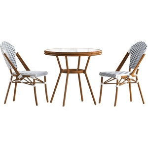 image:imageFlash Furniture 315 Glass Top Table and 2 Stack Chairs WhiteNavy  Commercial Grade IndoorOutdoor Use PE Rattan Natural Frame 2 Stack ChairsWhite  Navy RattanNatural Frame