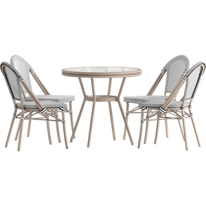 image:imageFlash Furniture 315 Glass Top Table and 4 Stack Chairs BlackWhite  Commercial Grade IndoorOutdoor Use Textilene Light Natural Frame 4 Stack ChairsBlack  White TextileneLight Natural Frame