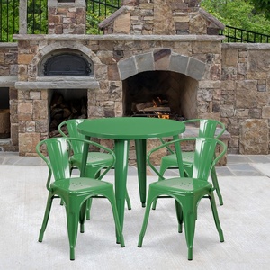 image:imageFlash Furniture Commercial Grade 30 Round Black Metal IndoorOutdoor Table Set with 4 Arm Chairs  Commercial Grade IndoorOutdoor Use Arm ChairsGreen