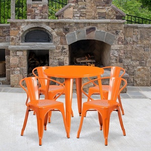 image:imageFlash Furniture Commercial Grade 30 Round Black Metal IndoorOutdoor Table Set with 4 Arm Chairs  Commercial Grade IndoorOutdoor Use Arm ChairsOrange