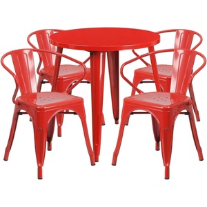 image:imageFlash Furniture Commercial Grade 30 Round Black Metal IndoorOutdoor Table Set with 4 Arm Chairs  Commercial Grade IndoorOutdoor Use Arm ChairsRed