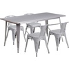 image:imageFlash Furniture Commercial Grade 315 x 63 Rectangular Silver Metal IndoorOutdoor Table Set with 4 Arm ChairsSilver