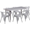 image:imageFlash Furniture Commercial Grade 315 x 63 Rectangular Silver Metal IndoorOutdoor Table Set with 6 Arm ChairsSilver