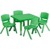 image:imageFlash Furniture 24 in Plastic Square Activity Table with 4 Chairs NaturalGreen