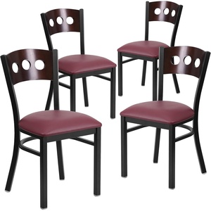 image:imageFlash Furniture 2 Pk HERCULES Series Black 3 Circle Back Metal Restaurant Chair  Walnut Wood Back Black Vinyl SeatBlackBurgundyWalnut