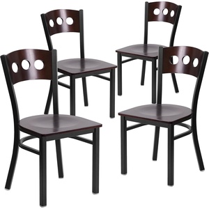 image:imageFlash Furniture 2 Pk HERCULES Series Black 3 Circle Back Metal Restaurant Chair  Walnut Wood Back Black Vinyl SeatBlackWalnut