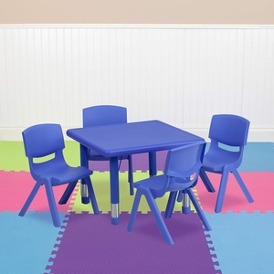 image:imageFlash Furniture 24 in Plastic Square Activity Table with 4 Chairs NaturalBlue