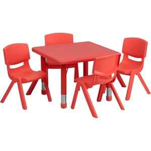 image:imageFlash Furniture 24 in Plastic Square Activity Table with 4 Chairs NaturalRed