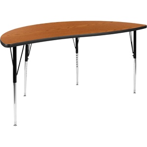 image:imageFlash Furniture 60 Half Circle Wave Collaborative Grey Thermal Laminate Activity Table  Standard Height Adjustable LegsOak
