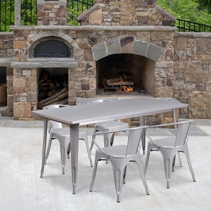 image:imageFlash Furniture Commercial Grade 315 x 63 Rectangular Silver Metal IndoorOutdoor Table Set with 4 Arm ChairsSilver