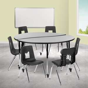 image:imageFlash Furniture Mobile 60 Circle Wave Collaborative Laminate Activity Table Set with 18 Student Stack Chairs GreyBlackGrey