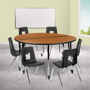 image:imageFlash Furniture Mobile 60 Circle Wave Collaborative Laminate Activity Table Set with 18 Student Stack Chairs GreyBlackOak