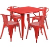 image:imageFlash Furniture Commercial Grade 315 Square Silver Metal IndoorOutdoor Table Set with 4 Arm ChairsRed