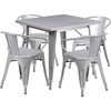 image:imageFlash Furniture Commercial Grade 315 Square Silver Metal IndoorOutdoor Table Set with 4 Arm ChairsSilver