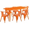 image:imageFlash Furniture Commercial Grade 315 x 63 Rectangular Orange Metal IndoorOutdoor Table Set with 6 Arm ChairsOrange
