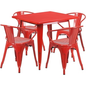 image:imageFlash Furniture Commercial Grade 315 Square Silver Metal IndoorOutdoor Table Set with 4 Arm ChairsRed