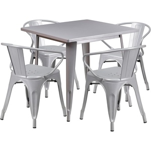 image:imageFlash Furniture Commercial Grade 315 Square Silver Metal IndoorOutdoor Table Set with 4 Arm ChairsSilver