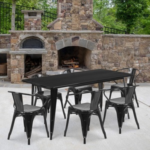 image:imageFlash Furniture Commercial Grade 315 x 63 Rectangular Orange Metal IndoorOutdoor Table Set with 6 Arm ChairsBlack