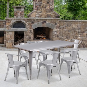 image:imageFlash Furniture Commercial Grade 315 x 63 Rectangular Orange Metal IndoorOutdoor Table Set with 6 Arm ChairsSilver