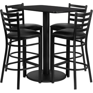 image:imageFlash Furniture Jamie 24 x 42 Rectangular Natural Laminate Table Set with 4 Ladder Back Metal Barstools  Black Vinyl SeatBlack TopBlack Vinyl Seat