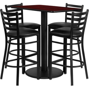 image:imageFlash Furniture Jamie 24 x 42 Rectangular Natural Laminate Table Set with 4 Ladder Back Metal Barstools  Black Vinyl SeatMahogany TopBlack Vinyl Seat