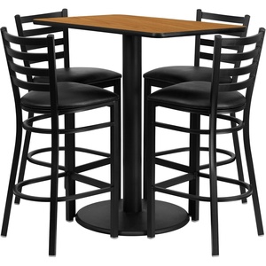 image:imageFlash Furniture Jamie 24 x 42 Rectangular Natural Laminate Table Set with 4 Ladder Back Metal Barstools  Black Vinyl SeatNatural TopBlack Vinyl Seat
