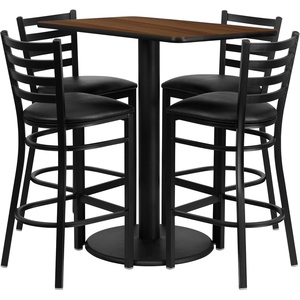 image:imageFlash Furniture Jamie 24 x 42 Rectangular Natural Laminate Table Set with 4 Ladder Back Metal Barstools  Black Vinyl SeatWalnut TopBlack Vinyl Seat