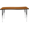 image:imageFlash Furniture Wren 26W x 60L Rectangular Wave Flexible Collaborative Grey Thermal Laminate Activity Table  Standard Height Adjustable LegsOak