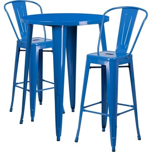 image:imageFlash Furniture Commercial Grade 30 Round Silver Metal IndoorOutdoor Bar Table Set with 2 Cafe StoolsBlue