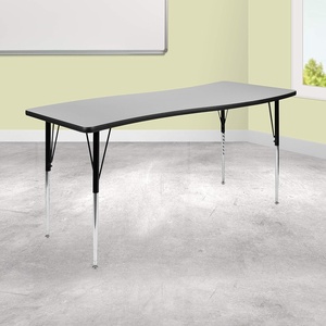 image:imageFlash Furniture Wren 26W x 60L Rectangular Wave Flexible Collaborative Grey Thermal Laminate Activity Table  Standard Height Adjustable LegsGrey