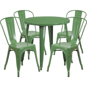 image:imageFlash Furniture Dalton Commercial Grade 30 Round Green Metal IndoorOutdoor Table Set with 4 Cafe ChairsGreen