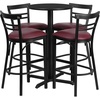 image:imageFlash Furniture Carlton 24 Round Mahogany Laminate Table Set with XBase and 4 TwoSlat Ladder Back Metal Barstools  Burgundy Vinyl SeatBlack TopBurgundy Vinyl Seat