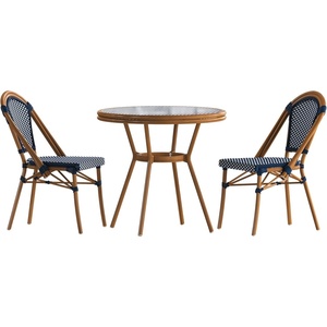 image:imageFlash Furniture 315 Glass Top Table and 2 Stack Chairs NavyWhiteNavy  White RattanNatural Frame