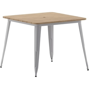 image:imageFlash Furniture 36 Square Outdoor Dining Table BlackBlackBrown TopSilver Frame