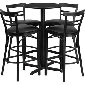 image:imageFlash Furniture Carlton 24 Round Mahogany Laminate Table Set with XBase and 4 TwoSlat Ladder Back Metal Barstools  Burgundy Vinyl SeatBlack TopBlack Vinyl Seat