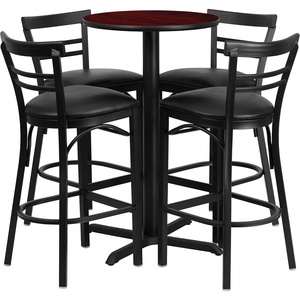 image:imageFlash Furniture Carlton 24 Round Mahogany Laminate Table Set with XBase and 4 TwoSlat Ladder Back Metal Barstools  Burgundy Vinyl SeatMahogany TopBlack Vinyl Seat