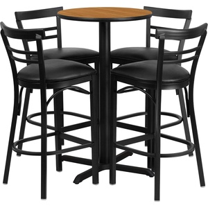 image:imageFlash Furniture Carlton 24 Round Mahogany Laminate Table Set with XBase and 4 TwoSlat Ladder Back Metal Barstools  Burgundy Vinyl SeatNatural TopBlack Vinyl Seat