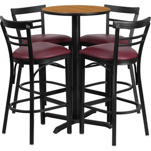 image:imageFlash Furniture Carlton 24 Round Mahogany Laminate Table Set with XBase and 4 TwoSlat Ladder Back Metal Barstools  Burgundy Vinyl SeatNatural TopBurgundy Vinyl Seat