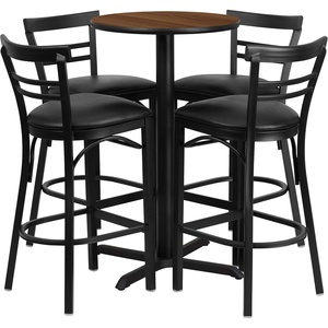 image:imageFlash Furniture Carlton 24 Round Mahogany Laminate Table Set with XBase and 4 TwoSlat Ladder Back Metal Barstools  Burgundy Vinyl SeatWalnut TopBlack Vinyl Seat