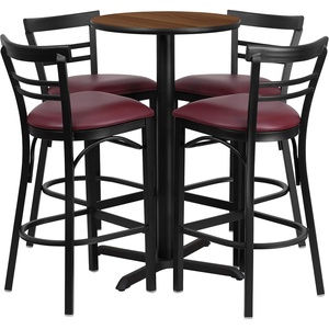 image:imageFlash Furniture Carlton 24 Round Mahogany Laminate Table Set with XBase and 4 TwoSlat Ladder Back Metal Barstools  Burgundy Vinyl SeatWalnut TopBurgundy Vinyl Seat