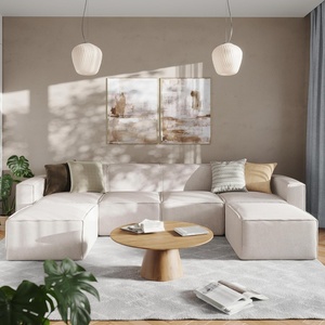 image:imageFlash Furniture Bridgetown Modern Modular Sofa with 2 Ottomans 4 Seater Sectional Sofa for Living Room Family Room Home Office 6 Piece Set GrayCream