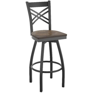 image:imageBlack X Back Swivel Metal Barstool  Antique Copper Wood Seat