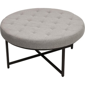 image:imageFlash Furniture 34 Round Cotton Linen Tufted Ottoman BlackGrey