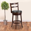 image:imageFlash Furniture Becca 30 High Cappuccino Wood Barstool with Single Slat Ladder Back and Black LeatherSoft Swivel Seat